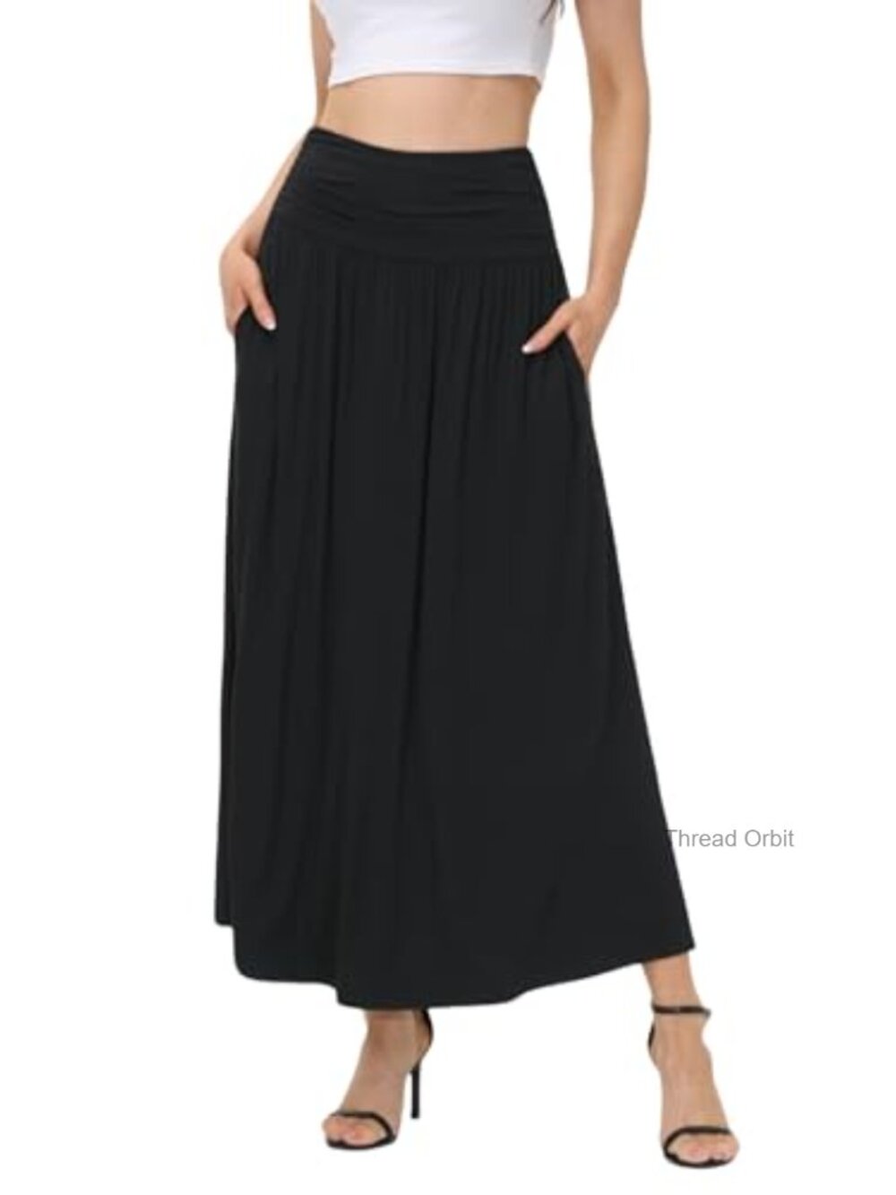 Womens Ruched Maxi Skirt High Waisted Flowy Ankle Length Lounge Skirt